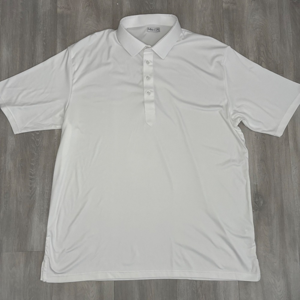 Collars & Co Mens Dress Collar Polo Shirt White Relaxed Fit 2XL Short Sleeve